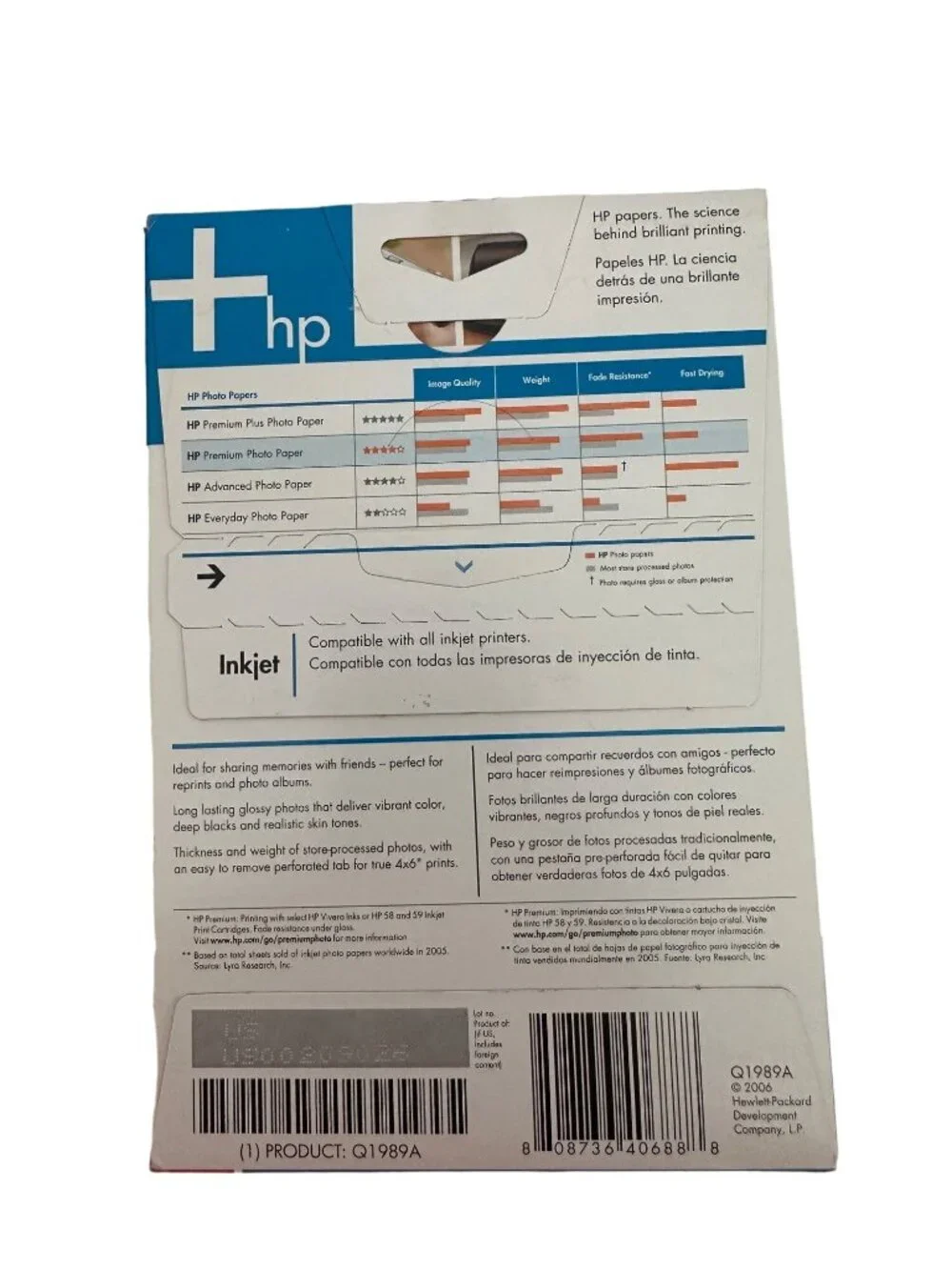 Premium HP Photo Paper Inject Glossy Card Stock 10mil 60 Sheets Print 4x6